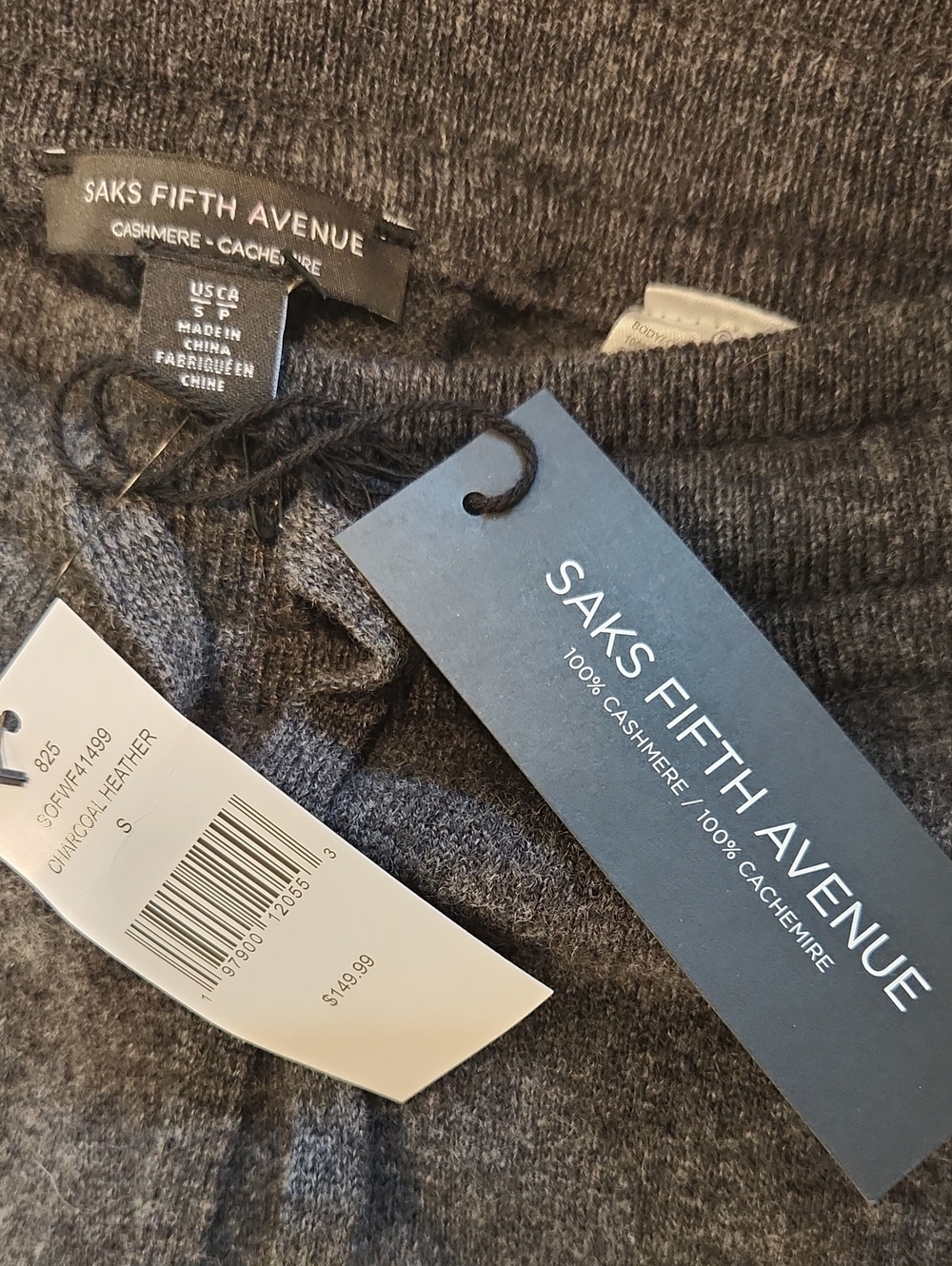 NWT Saks Fifth Avenue Charcoal Grey 100% Cashmere Jogger Sweatpants Size S - Picture 3 of 8